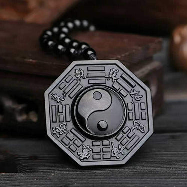Natural Black Obsidian Yin Yang Bagua Pendant
